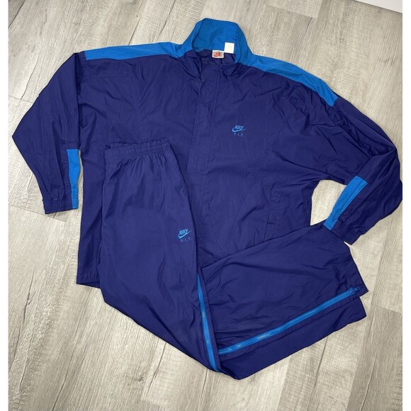 Vintage Nike FIT Blue Windbreaker 90s Tracksuit Set Front Zipper